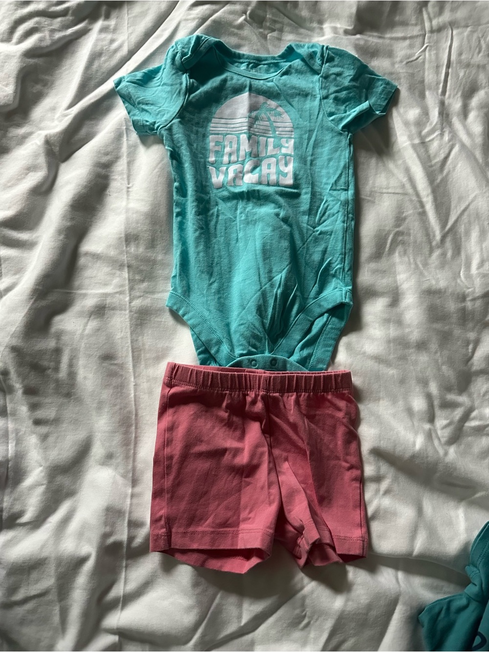The Childrens Place "Family Vacay" Onesie & Pink Shorts & plus cute vaca outfit